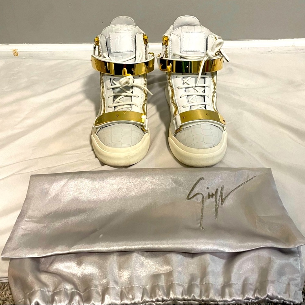 Giuseppe zanotti men’s high top white-gold croc leather shoes Size 11
